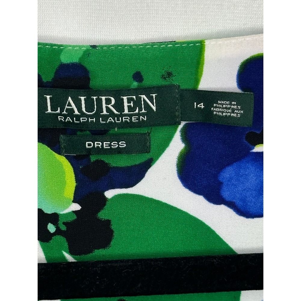 Lauren Ralph Lauren Blue Green Floral Faux Wrap Sheath Dress Size 14 - Picture 3 of 9